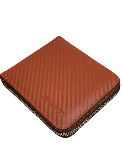 VOICE Men's Bi-Fold Wallet - Genuine Carbon Leather, Slim & Minimalist, Zip Coin Pocket Folded Wallet, Japan Style, Gift-Boxed (Black/Brown)