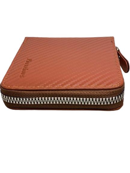 VOICE Men's Bi-Fold Wallet - Genuine Carbon Leather, Slim & Minimalist, Zip Coin Pocket Folded Wallet, Japan Style, Gift-Boxed (Black/Brown)